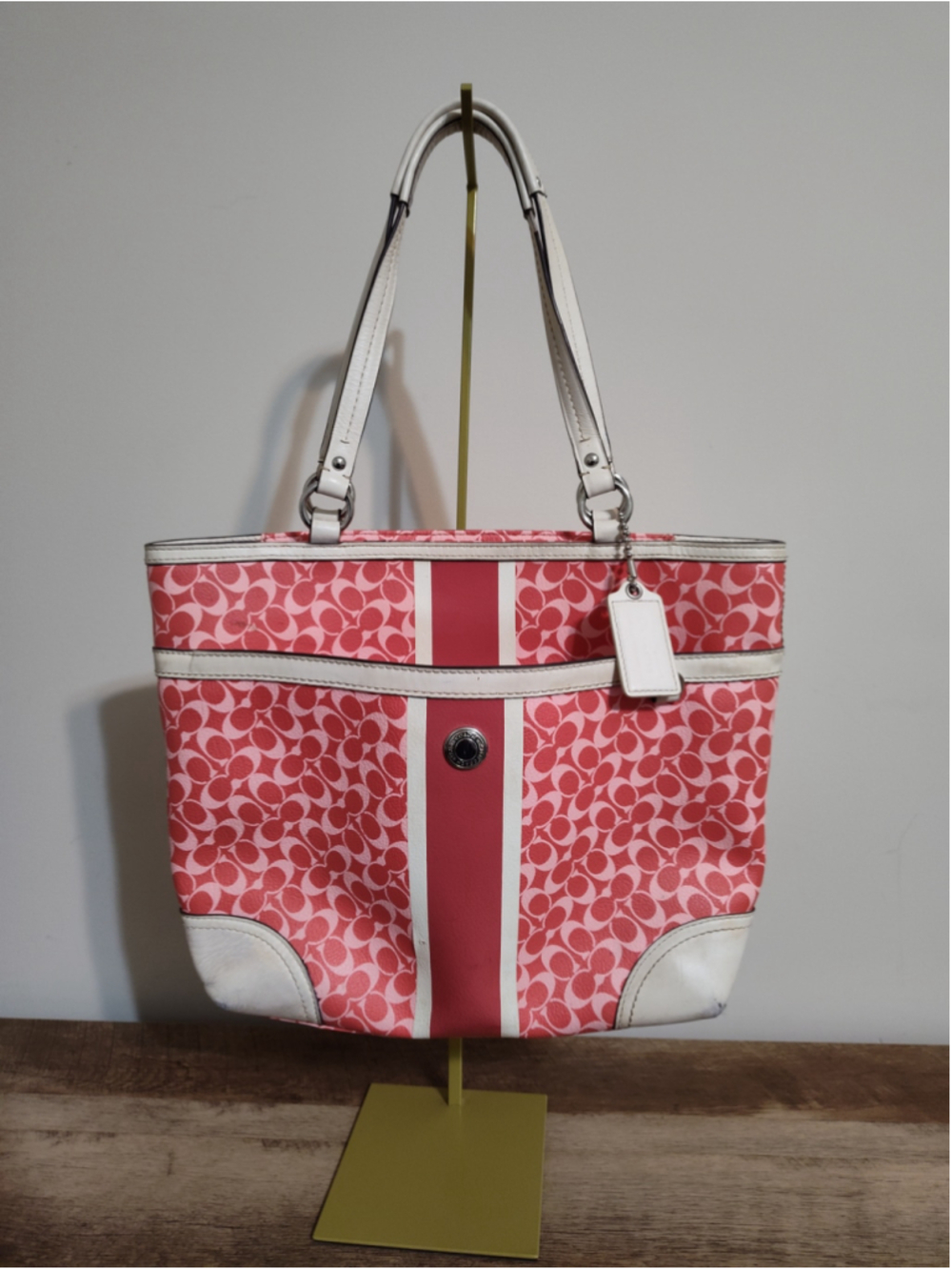 Women's Coach Signature Tote Bag One Size Red and White